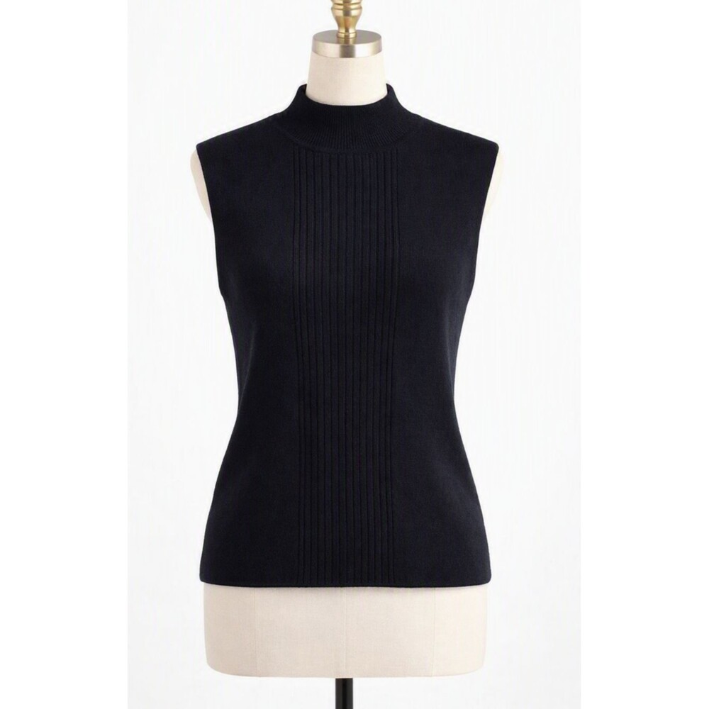 Dressbarn Sleeveless Mock-Neck Sweater 18/20 Ribbed Front Panel Cotton Blend Y2K